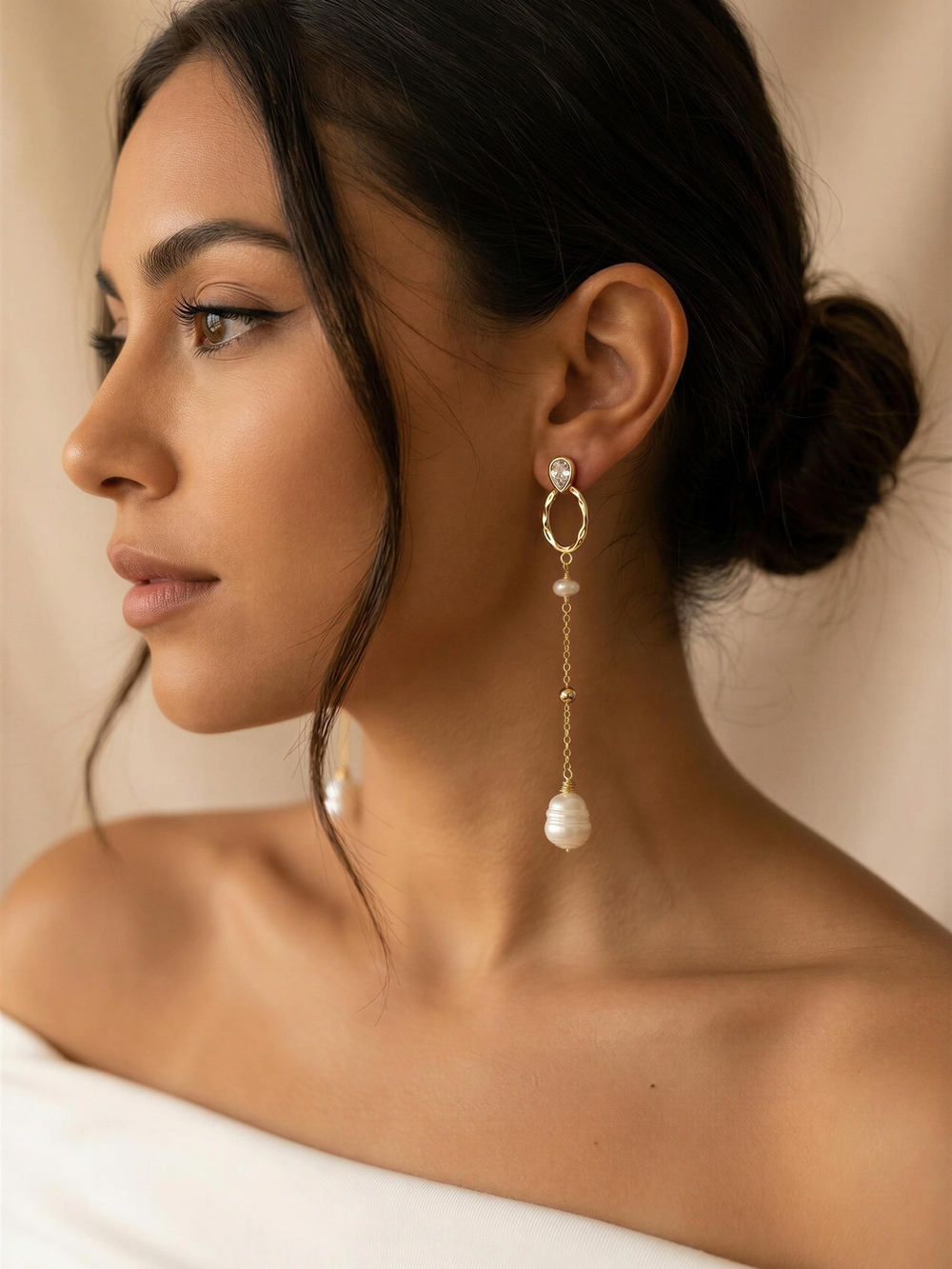 Gold and Water Pearl Drop Earrings - Elegant Women's Jewelry